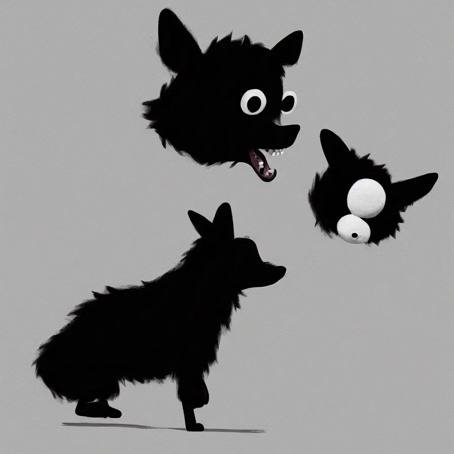 Image similar to Goro Fujita illustrating a beautiful black and white fluffy dog, with big ears on a plain background, art by Goro Fujita, sharp focus, highly detailed, ArtStation