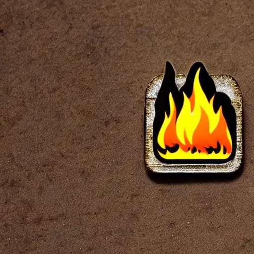 Image similar to an award winning photograph of a vintage 1 9 7 0 s minimalistic clean fire flames warning label enamel pin, beautiful cinematic light, behance