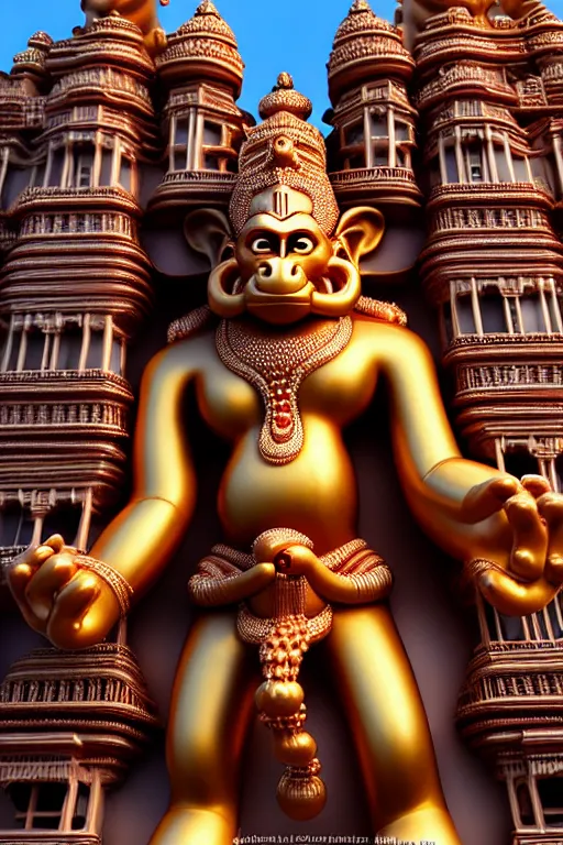 Image similar to high quality 3 d baroque biomorphic hanuman! buildings in mumbai!!, highly detailed, cinematic smooth, berenice abbott & john j. park, dramatic morning light, wide shot, high angle, uhd 8 k, sharp focus