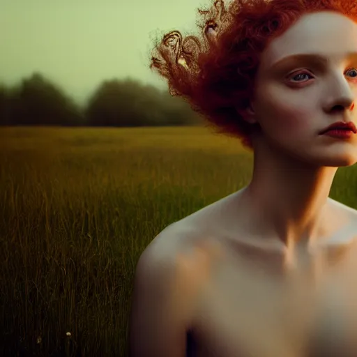 Image similar to photographic portrait of a stunningly beautiful english renaissance female in soft dreamy light at sunset, beside the river, soft focus, contemporary fashion shoot, in a denis villeneuve and tim burton movie, by edward robert hughes, annie leibovitz and steve mccurry, david lazar, jimmy nelsson, extremely detailed, breathtaking, hyperrealistic, perfect face, octane render