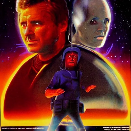 Prompt: movie poster of a scifi film from 1980's