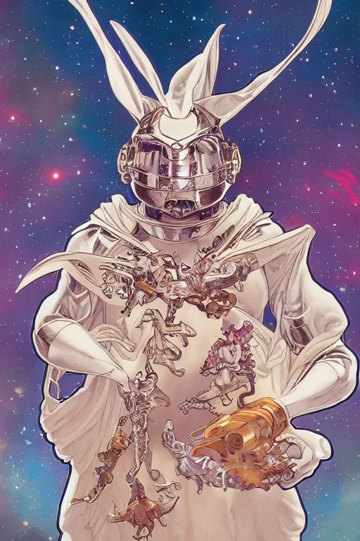 Image similar to celestial big chungus, by artgerm and yoshitaka amano and moebius and alphonse mucha, hyperdetailed, dc comics, ornate, nebula, explosions in the sky, trending on artstation