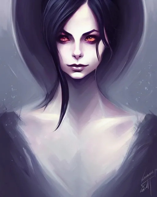 Image similar to style of charlie bowater : : gorgeous willa holland : : evil witch, swirling black magic, black dress : : symmetrical face, symmetrical eyes : : full body pose : : gorgeous black hair : : magic lighting, low spacial lighting : :