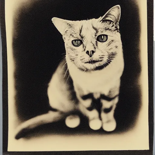 Prompt: a cat that is sitting on the ground, a silk screen by josef jackerson, featured on flickr, fluxus, cyanotype, ambrotype, calotype