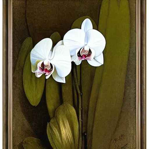 Image similar to art nouveou style painting of Phalaenopsis orchids, high detail by francis mucha, John William Waterhouse, William-Adolphe Bouguereau