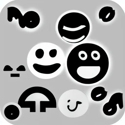 Image similar to grey smiley icon, white background, 2 d, high detailed, no colours, only black and white