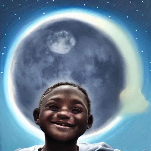 Prompt: celestial smiling moon candid portrait, surrounded by clouds, illustrated by dan morris