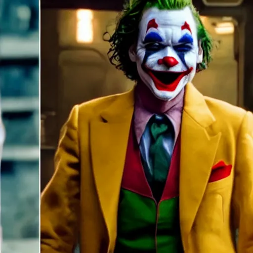 Image similar to the joaquin phoenix joker from the 2 0 1 9 film joker, played by spongebob