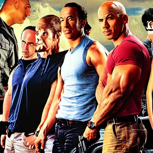 Image similar to the fast and furious cast as a Norman Rockwell painting