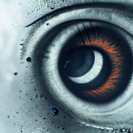 Image similar to Close up photo of a human eye with insects in it, hyper realistic, detailed, intricate, Unreal Engine, octane render, weta digital, caustic, clear, 8k, real, HDR