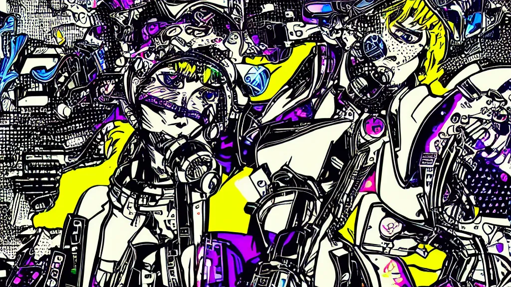 Image similar to cyber - dog futuristic japanese cyberpunk by roy lichtenstein, by andy warhol, ben - day dots, pop art, bladerunner, pixiv contest winner, cyberpunk style, cyberpunk color scheme, mechanical, high resolution, hd, intricate detail, fine detail, 4 k