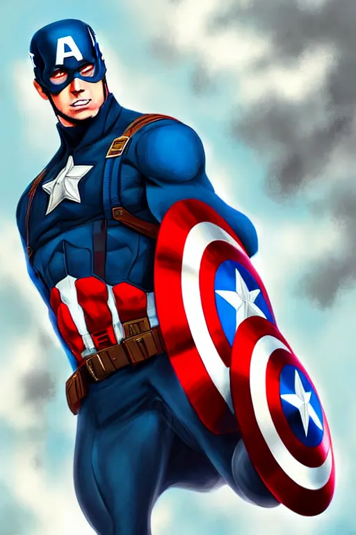 Image similar to Captain America high quality digital painting in the style of Cushart, Krenz