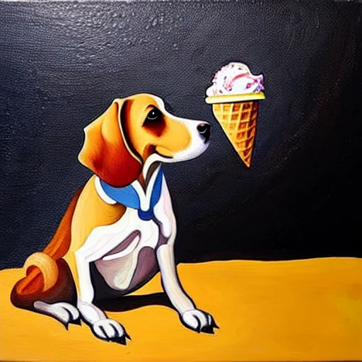 Image similar to painting of a dog eating ice cream