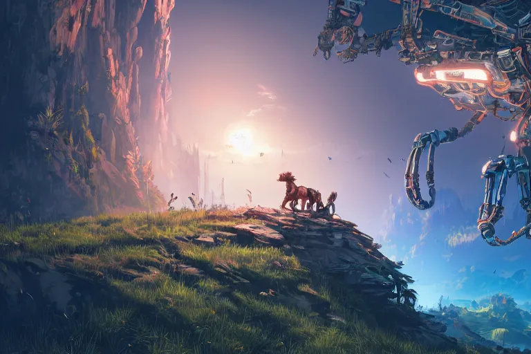 Image similar to bristleback machine mecanical creature robot of horizon forbidden west horizon zero dawn radiating a glowing aura global illumination ray tracing hdr fanart arstation by ian pesty and alena aenami artworks in 4 k