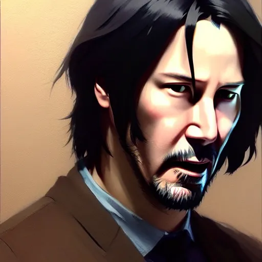 Image similar to keanu reeves brown skin trending on pixiv fanbox, painted by greg rutkowski makoto shinkai takashi takeuchi studio ghibli, akihiko yoshida