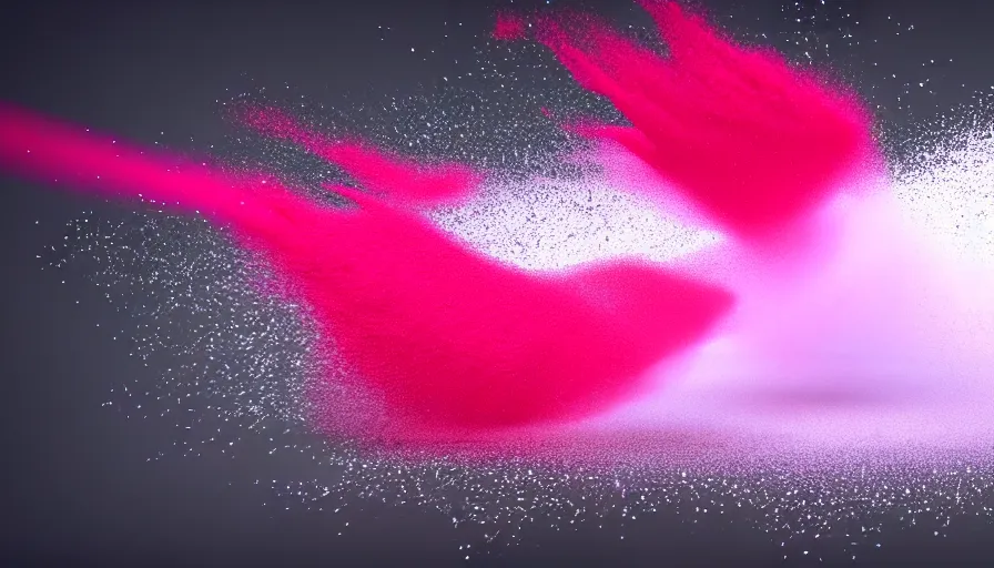 Image similar to extremely realistic color powder explosion on white floor, white background, 3 d, particles, sidefx, vfx