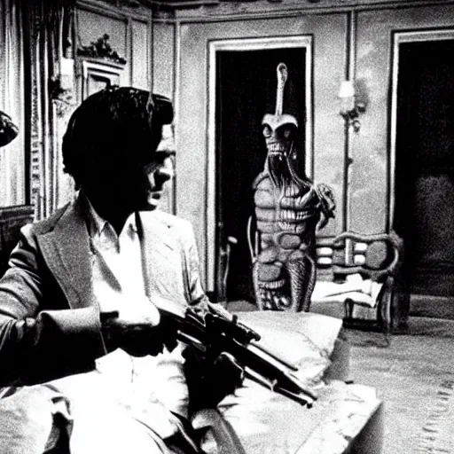 Image similar to xenomorph in a film still scene from the godfather, cinematic
