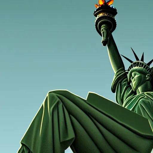 Prompt: photomanipulation of statue of liberty sitting down with legs crossed, humor, ultrarealism, detailed, trending on artstation