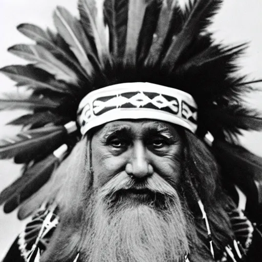 Prompt: santa claus wearing a native american headdress