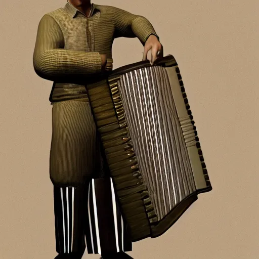 Prompt: Unreal Engine render of a man with a long accordion-neck, character design