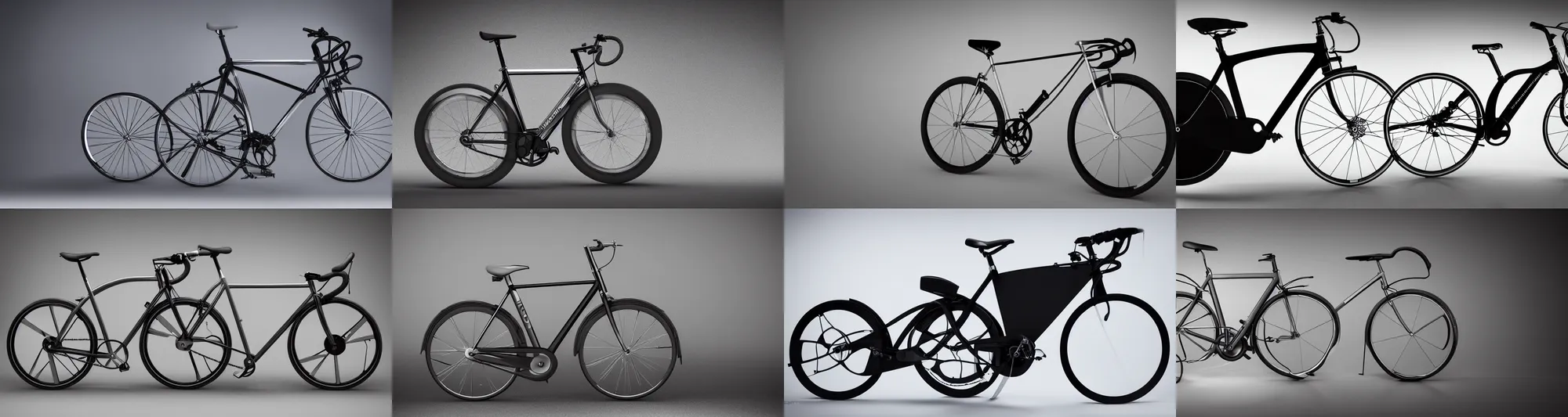 Prompt: side view of modern bycicle, futuristic, concept, product shot, studio light, technology