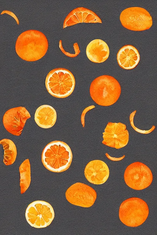 Image similar to minimalist watercolor art of dried orange slices on white background, illustration, vector art