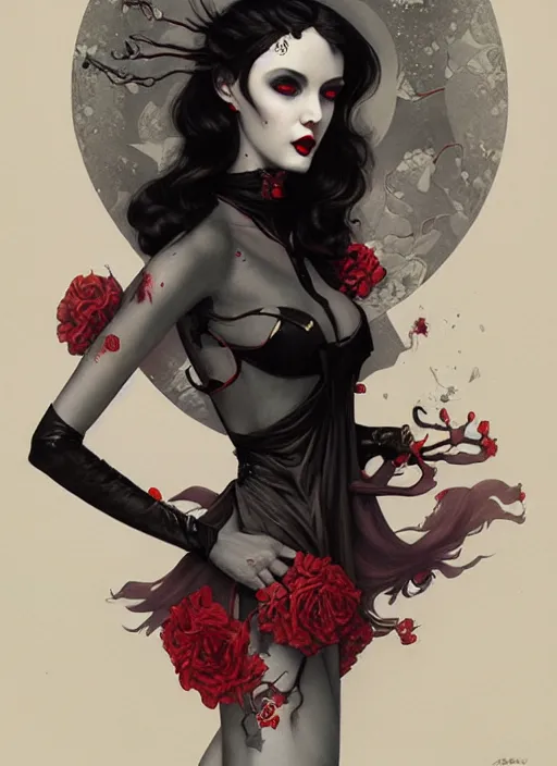 Prompt: regal vampiric girl by james jean, manuel sanjulian, tom bagshaw