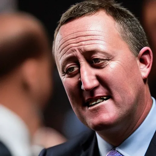 Image similar to photo of john key crying with red eyes and balding hair falling out ugly