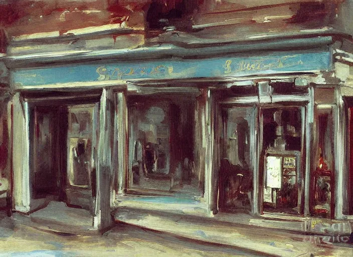 Image similar to artwork painting of storefront by john singer sargent