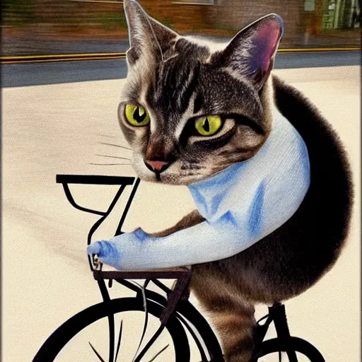 Prompt: cat on a bike,photorealistic