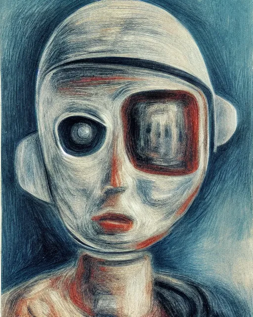 Prompt: portrait of a steel robot with metal face, in the style of Pierre-Auguste Renoir