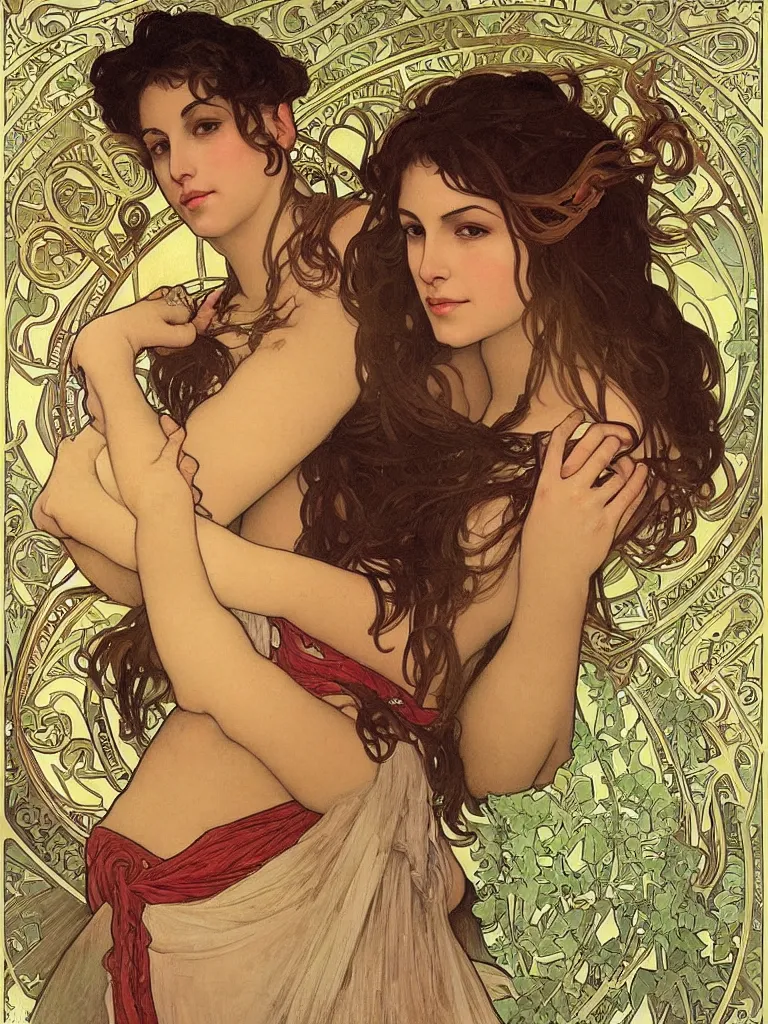 Image similar to “ portrait of monica belucci from the movie malena, artwork by alphonse mucha ”