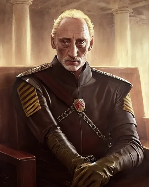 Prompt: tywin lannister discusses war strategy with his military advisors, council chambers, game of thrones | | realistic shaded, fine details, realistic shaded lighting painting by greg rutkowski, diego gisbert llorens, magali villeneuve, artgerm, jeremy lipkin, michael garmash, rob rey