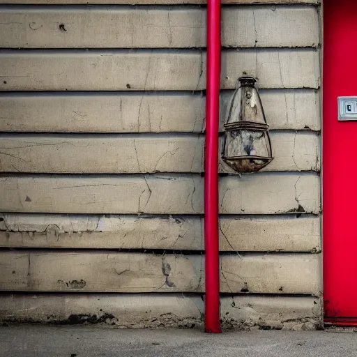 Image similar to A dark world filled with lamps, there is a single red door