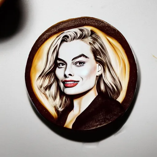 Prompt: a photo of margot robbie latte art, highly detailed