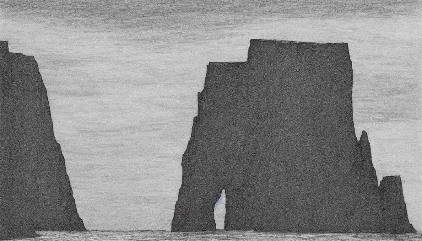 Prompt: ocean cliffs by Moebius, minimalist, detailed, black and white drawing