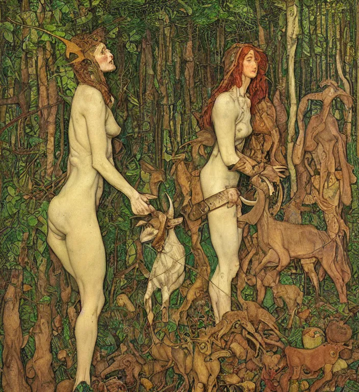 Prompt: pixelated corrupted professional pre-raphaelite photo of a person in the forest with a goat and a robot by Ivan Bilibin, Austin Osman Spare, Norman Rockwell, high quality, ultra detailed. Beksinski painting, part by Adrian Ghenie and Gerhard Richter. art by Takato Yamamoto. masterpiece, oil on canvas painting, pixelart