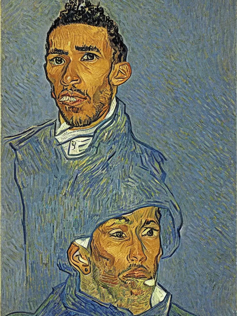 Image similar to portrait of a singular Lewis Hamilton by Van Gogh