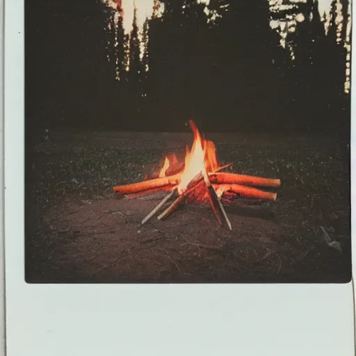 Image similar to polaroid photo of campfire with open book nearby