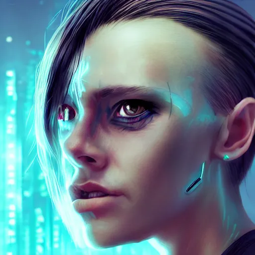 Prompt: a expressive portrait photograph of cyberpunk woman with eye implants in dramatic lighting, depth of field background, artstation, concept art, realism masterpiece