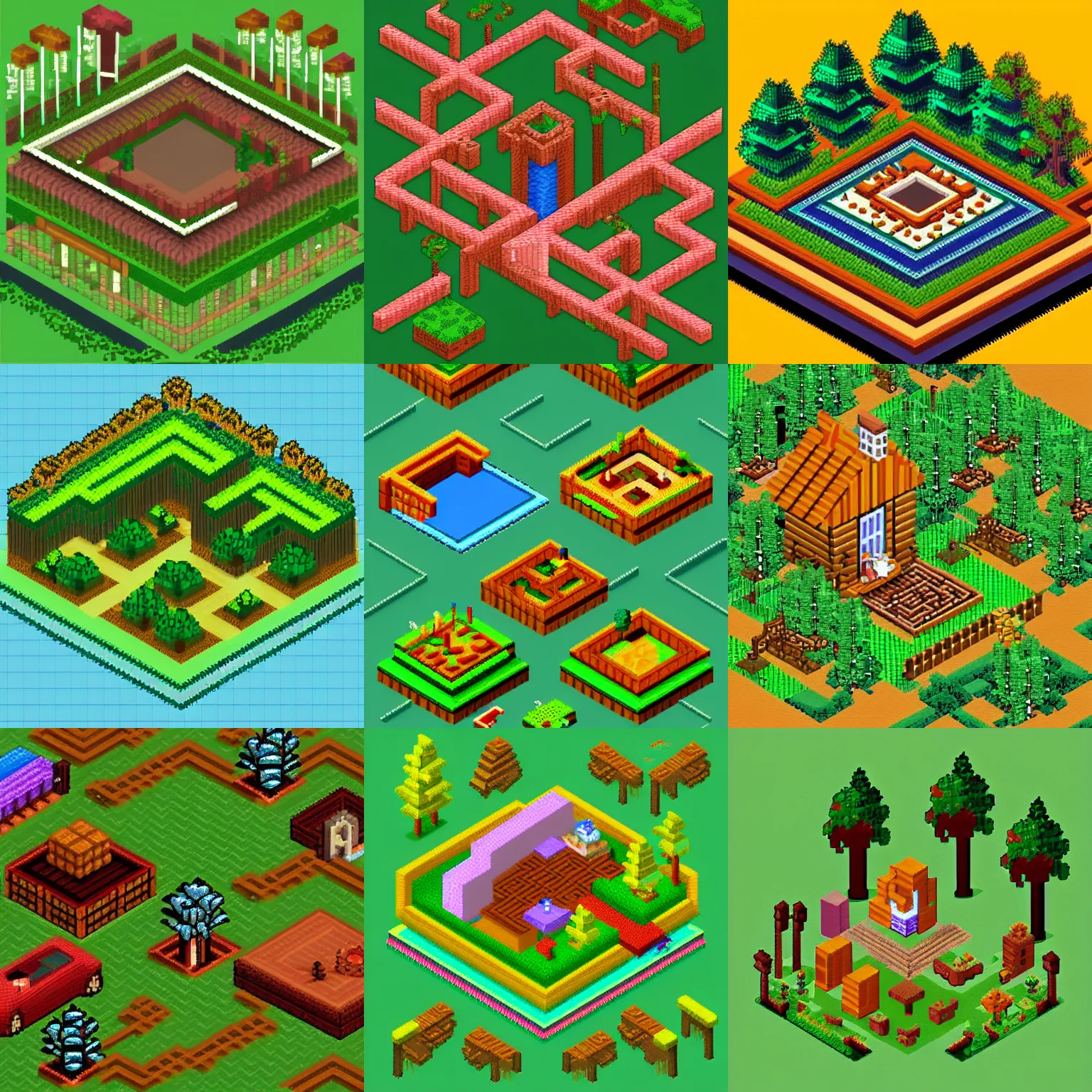 Prompt: isometric pixel art forest