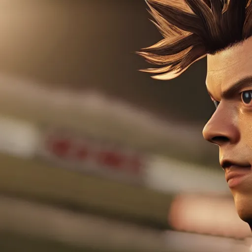 Prompt: a videogame still of Harry Styles in Tekken 7, portrait, 40mm lens, shallow depth of field, close up, split lighting, cinematic