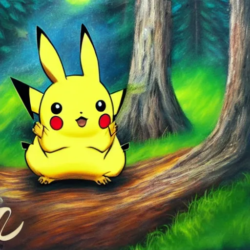 Prompt: An Pikachu sleeping in a forest, airbrush painting