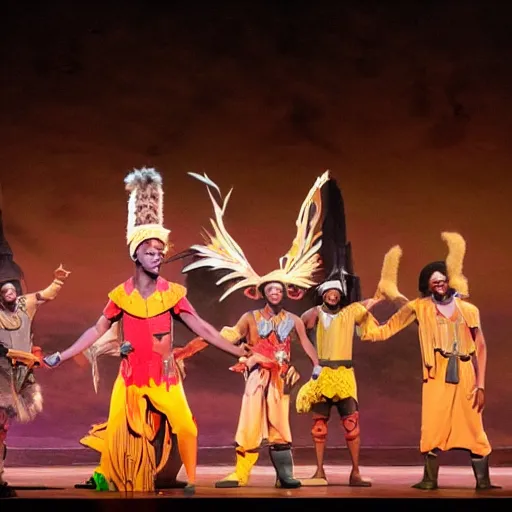 Prompt: terrible high school production of The Lion King musical, cheap costumes, cheap set, low budget
