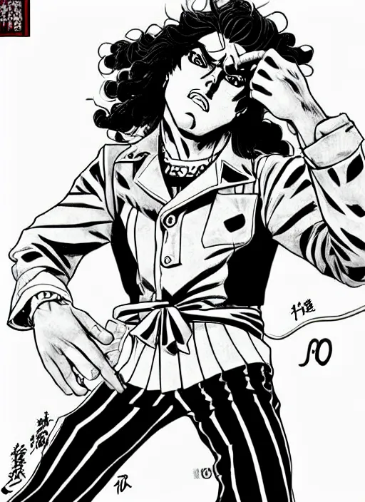 Prompt: JoJo's Bizarre Adventure Stand User Weird Al Yankovic, detailed manga illustration by Hirohiko Araki