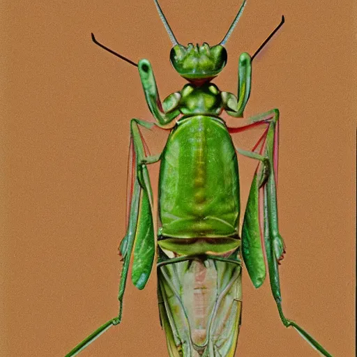 Prompt: praying mantis on a leaf, orientalist, perspective