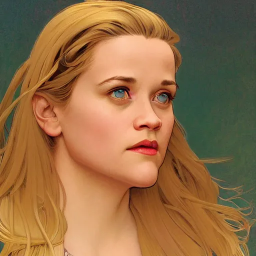 Prompt: Young Reese Witherspoon, highly detailed, digital painting, artstation, concept art, smooth, sharp focus, illustration, ArtStation, art by artgerm and greg rutkowski and alphonse mucha and J. C. Leyendecker and Edmund Blair Leighton and Katsuhiro Otomo and Geof Darrow and Phil hale and Ashley wood and Ilya repin and Charlie Bowater