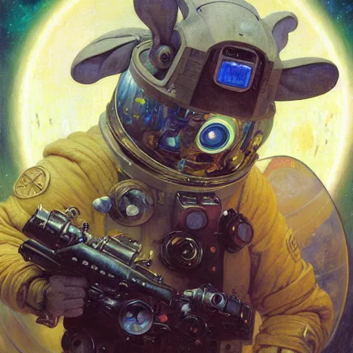 Prompt: portrait of a bunny rabbit rodent wearing a space suit. shadowrun furaffiniy cyberpunk fantasy highly detailed painting by gaston bussiere craig mullins jc leyendecker gustav klimt artgerm greg rutkowski john berkey, bergey, craig mullins, ruan jia, raymond swanland, jeremy mann, tom lovell, alex malveda