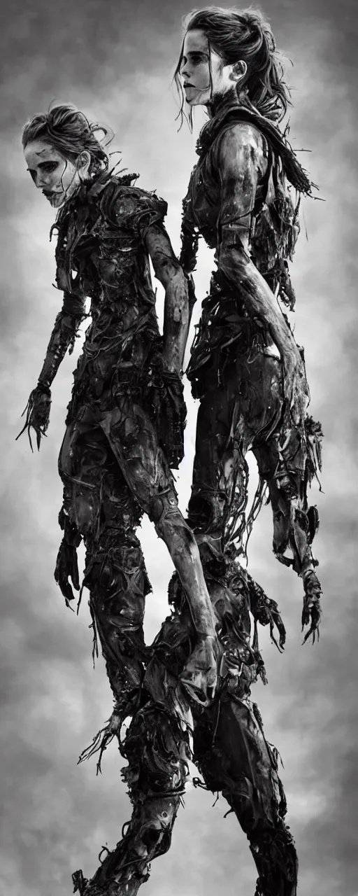 Image similar to Emma Watson fractal armour twinned conjoined sisters action poses dishevelled photorealistic portrait grimy sweating wet face dirty t-shirt and torn jeans in broken biomechanical fractal armour abandoned exploding sci-fi gas station, dark and dim atmospheric smog trending on artstation 8k matte painting, dramatic lighting, dramatic shadows professional photograph by Irving Penn Abumi zuri no kawa Agemaki Agemaki no kan Ago no o benri Aibiki Aida kanamono Aka Akoda nari bachi Art ASA Asa no ha gusari Ase nagashi no ana B Bachi Bishamon gote Boko no ita Bitsu Bugyo Byo Byo gashira Byo toji yokohagi okegawa dō C Choban Chochin kabuto Chokin Chotsugai Chotsugai Kugi D Daku Akuma Daisha Guchi Daimyō Dangaye Dō Dō Dō Maru E Eboshi Eboshi Nari Bachi Edo Egawa Emi men Etchu bo Etchu haidate Etchu jikoro Etchu suneate Etchu zunari bachi F Fukigaeshi Fukube Fukurin Fuse Gumi Fusube Gawa G Gashira Gattari Gendai Gessan Gessan Jikoro Go-Mai Dō Goshozan Gumbai Gunsen Guru-wa Gusoku Gusoku bitsu Gyoyo H Hachi Hachigane Hachiman za Himo Hachi tsuke no ita Haidate Haku hatsu men Hana Hanagami bukuro Hanbo Happuri Haraidate dai Haramaki Harikake Harikake bachi Hatomune dō Heichozan Hige Hiji gane Hineno jikoro Hineno zunari bachi Hiro sode Hishi nui Hishi nui no ita Hishi nui dō Hishi toji Hishi toji dō Hishi toji hotoke dō Hitai ate Hitsu Hoate Hodo haidate Hon iyo zane Hon kozane Hoshi Hoshi bachi Hotoke dō I Ichi no tare Igaki