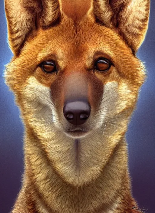 Image similar to portrait of American Dingo, highly detailed, centered, solid color background, digital painting, artstation, concept art, smooth, sharp focus, illustration, artgerm, donato giancola, Joseph Christian Leyendecker, Les Edwards, Ed Repka, WLOP